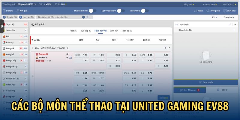 Các bộ môn thể thao tại United Gaming EV88